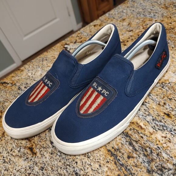 Polo Ralph Lauren Thompson Low Top Sneakers USA RL PC Flag Blue Mens Size 12D - Picture 1 of 12